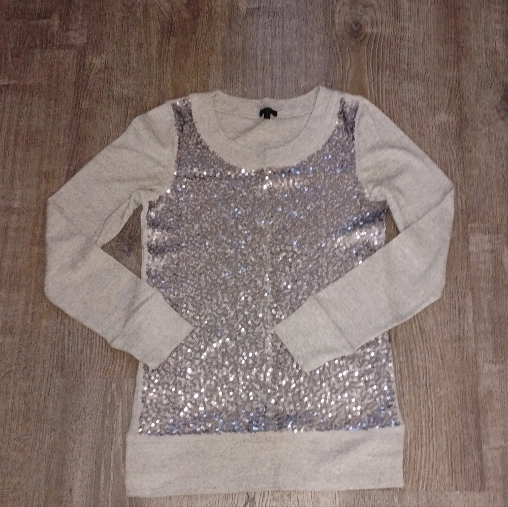 J.Crew Gray & Silver Sequin Long-Sleeve Sweatshirt - Holiday Sparkle Size Small